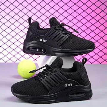 Ugmikdo Girls Shoes Kids Sneakers Boys Tennis Shoes for Running Athletic Walking Gym Sports Lightweight Breathable Slip-on A All Black, Size 1 Little Kid