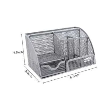 EasyPAG Mesh Desk Organizers and Accessories Pen Holder Multi-functional Stationery Caddy with Drawer for Office, Home, School, Classroom, Silver