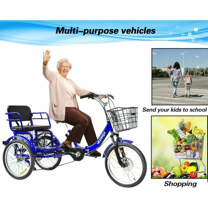 Folding 7 Speed Adult Tricycle with Baskets