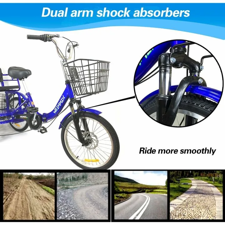 Folding 7 Speed Adult Tricycle with Baskets