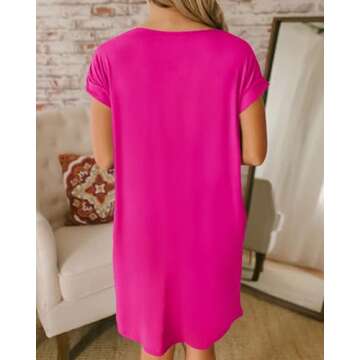 BTFBM Women V Neck Short Sleeve Summer Dresses 2025 Spring Casual Loose Tunic Short T-Shirt Dress Pajamas with Pockets(Rose Pink, Large)