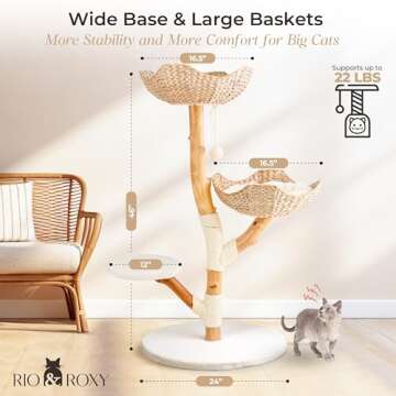 Real Wood Modern Cat Tree Tower for Indoor Cats Large Adult, Wooden Kitty Climbing Tower with Scratching Post and Bed, Boho Aesthetic Luxury Pet Furniture by Rio & Roxy