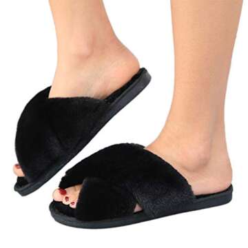 LZLER Women Fuzzy Fluffy Furry Slippers Fur Flip Flop Open Toe Slippers Cross Band Shoes Slides for ...