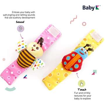 BABY K Baby Rattle Socks for Infants - Engaging Sensory Toys