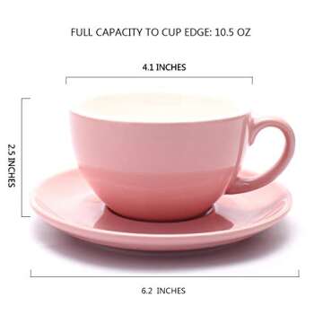 Coffeezone Americano Coffee Cup and Saucer Latte Art Cappuccino Barista Cups, New Bone China Coffee Shop (Glossy Pink, 8.5 oz)