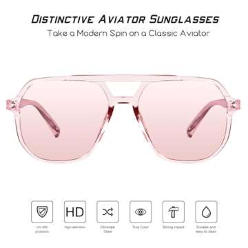 mosanana Aviator Sunglasses for Women Men Pink Polarized Trendy Cool Cute Funky Fashion Oversized La...