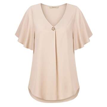 Bebonnie Pretty Women Casual Blouses,Ladies Tops Dressy Summer Formal Flutter Short Sleeve V Neck Lo...
