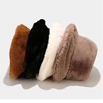 Dirholl Women's Winter Faux Fur Fuzzy Warm Bucket Hat Black