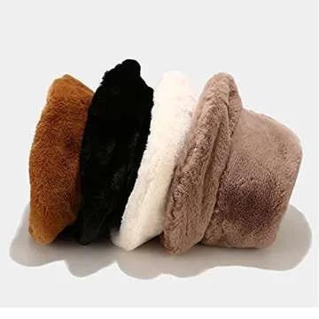 Dirholl Women's Winter Faux Fur Fuzzy Warm Bucket Hat Black