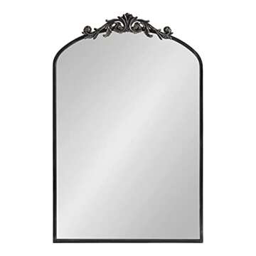 Kate and Laurel Arendahl Traditional Arch Mirror, 24 x 36, Antique Black, Baroque Inspired Wall Decor