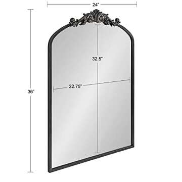 Kate and Laurel Arendahl Traditional Arch Mirror, 24 x 36, Antique Black, Baroque Inspired Wall Decor