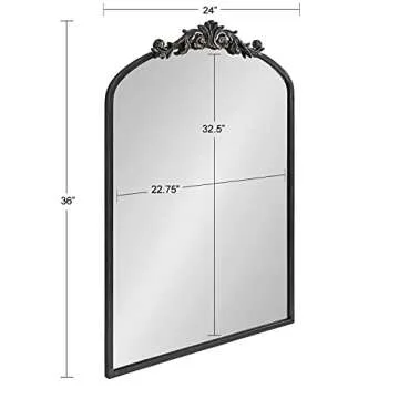 Kate and Laurel Arendahl Traditional Arch Mirror, 24 x 36, Antique Black, Baroque Inspired Wall Decor