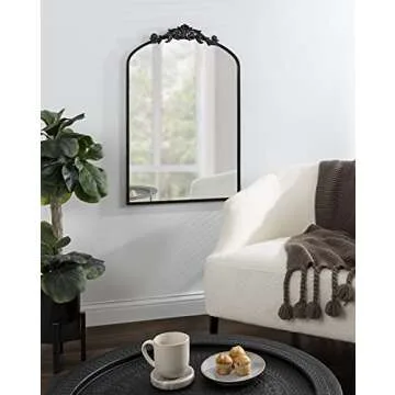 Kate and Laurel Arendahl Traditional Arch Mirror, 24 x 36, Antique Black, Baroque Inspired Wall Decor