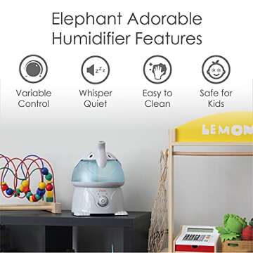 Crane Adorables Ultrasonic Humidifiers for Bedroom and Baby Nursery, 1 Gallon Cool Mist Air Humidifier for Large Room or Kid's Room, Humidifier Filters Optional, Elephant