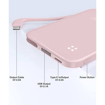 TG90 4500mAh Slim Portable Power Bank with Built-in Cable