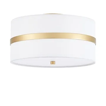 MhyTogn Semi Flush Mount Ceiling Light Fixture with Creamy-White Shade and Elegant Finish for Bedroo...