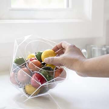 Verre Collection Hexagon Capsule Pod Holder, Compatible for Nespresso Vertuoline, Dolce Gusto, Clear Dispenser, Storage Solution