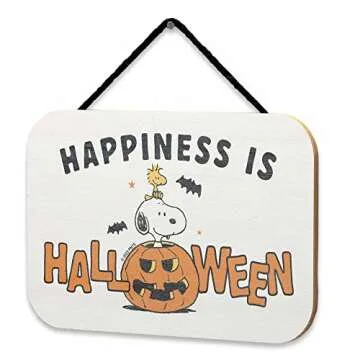 Peanuts Snoopy Happiness Is Halloween Hanging Wood Wall Decor - Fun Snoopy Halloween Sign for Home D...