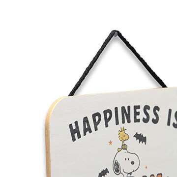 Peanuts Snoopy Happiness Is Halloween Hanging Wood Wall Decor - Fun Snoopy Halloween Sign for Home Decorating