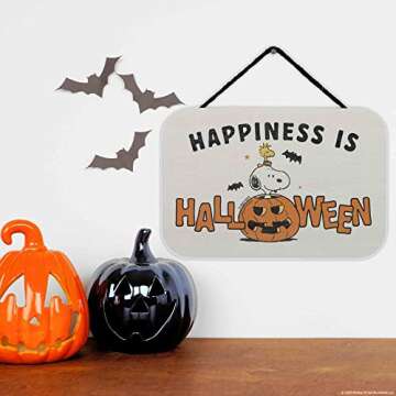 Peanuts Snoopy Happiness Is Halloween Hanging Wood Wall Decor - Fun Snoopy Halloween Sign for Home Decorating