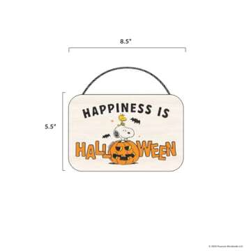Peanuts Snoopy Happiness Is Halloween Hanging Wood Wall Decor - Fun Snoopy Halloween Sign for Home Decorating
