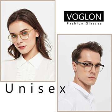 VOGLON Blue Light Blocking Glasses, Computer Screen Gaming Glasses, Gamma Ray Blocking, Oversized Half Frame Round Anti Glare UV Eyestrain/Filter for Women Men Small Face (2 Pack)