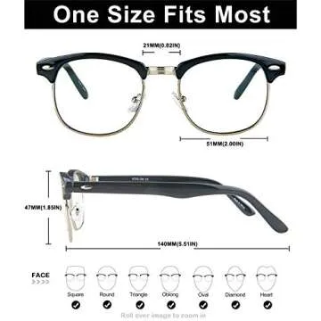 VOGLON Blue Light Blocking Glasses, Computer Screen Gaming Glasses, Gamma Ray Blocking, Oversized Half Frame Round Anti Glare UV Eyestrain/Filter for Women Men Small Face (2 Pack)