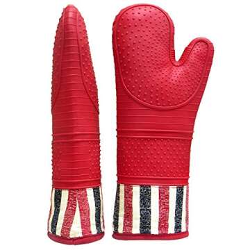 RED LMLDETA Heat Resistant 550 Degree Oven mitt, Silicone Oven Hot Mitts - 1 Pair, Extra Long Profes...