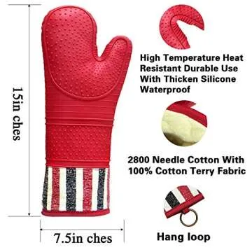 RED LMLDETA Heat Resistant 550 Degree Oven mitt, Silicone Oven Hot Mitts - 1 Pair, Extra Long Professional Baking Oven Gloves - Food Safe,Pot Holders Cooking,Grilling,Kitchen (red Mittens)