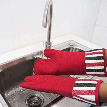 RED LMLDETA Heat Resistant 550 Degree Oven mitt, Silicone Oven Hot Mitts - 1 Pair, Extra Long Professional Baking Oven Gloves - Food Safe,Pot Holders Cooking,Grilling,Kitchen (red Mittens)