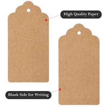 100 PCS Kraft Paper Gift Tags with String Blank Tags Vintage Wedding Favor Hang Tags with 66 Feet Natural Jute Twine Retangle Tags for Crafts