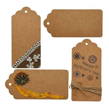 100 PCS Kraft Paper Gift Tags with String Blank Tags Vintage Wedding Favor Hang Tags with 66 Feet Natural Jute Twine Retangle Tags for Crafts