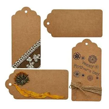 100 PCS Kraft Paper Gift Tags with String Blank Tags Vintage Wedding Favor Hang Tags with 66 Feet Natural Jute Twine Retangle Tags for Crafts