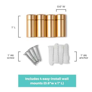 Wexel Art 0.625" w x 1" L Short Wall Mounts Floating Frame Hardware, 1-inch, Gold, 4 Count