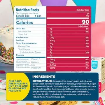 Blake’s Seed Based Crispy Treats – Birthday Cake (24 Count), Nut Free, Gluten Free, Dairy Free &...