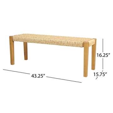 Christopher Knight Home Isaac Indoor Modern Industrial Acacia Wood Bench, Brown, Teak Finish
