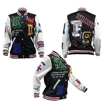 VOIKERDR Varsity Jacket Women Button Print Casual Jacket Spring Lightweight Jacket Sweatshirt Coat 2023