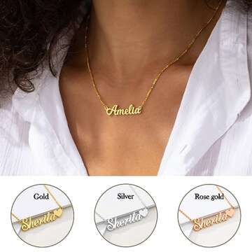 YESTIME Custom Name Necklace - 18K Gold Plated Personalized Jewelry Gift for Women