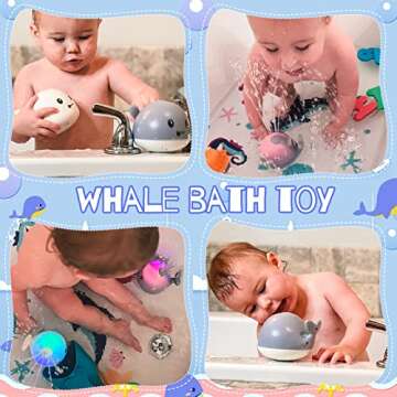 Gigilli Bathtub Toys for Toddlers 1-3, Light Up Whale Bath Tub Toys for Infant 0-6 6-12 12-18 Months or Kids Ages 2 3 4 5, Rechargeable White