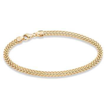 Miabella 18K Gold Over Sterling Silver Italian 4mm Mesh Link Chain Bracelet for Women 925 Italy (7.0...