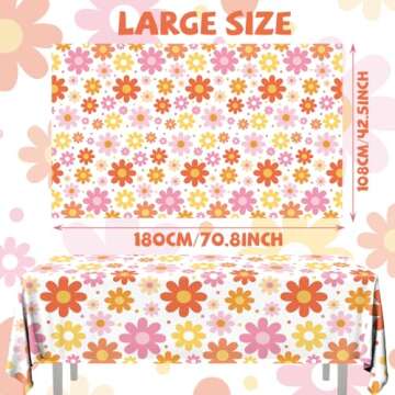 Juweked 3Pcs Daisy Tablecloth Rectangle Groovy Table Cloth Plastic Hippie Tablecloth Daisy Table Decoration Retro Tablecloth Flower Table Cover Boho Daisy Baby Shower Decorations, 70.8" x 42.5"