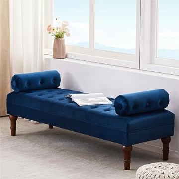 HUIMO 60.2" Velvet Bench, Modern End of Bed Bench Seat, Upholstered Ottoman Bench with Button-Tufted...
