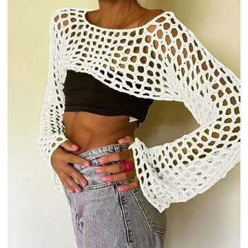 Trendy Bnigung Women's Mesh Crochet Crop Top for Beach