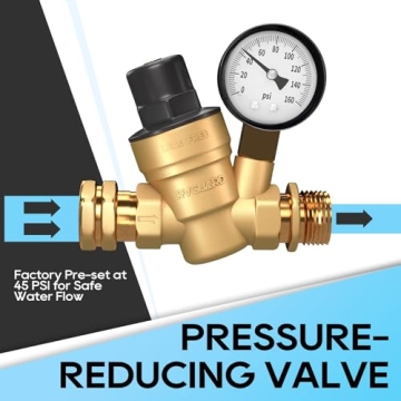 Adjustable RV Water Pressure Regulator with Gauge and Filter