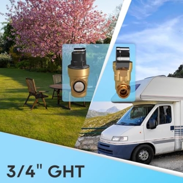 Adjustable RV Water Pressure Regulator with Gauge and Filter