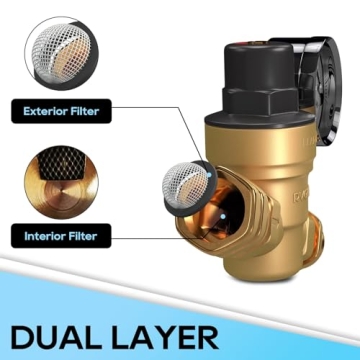 Adjustable RV Water Pressure Regulator with Gauge and Filter