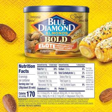 Blue Diamond Almonds, BOLD Elote Mexican Street Corn Flavored Snack Nuts, 6 Ounce Can