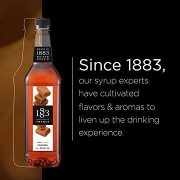 1883 Caramel Syrup - Flavored Syrup for Hot & Iced Beverages, Rich, Full-Bodied Taste, All-Natural - Gluten-Free, Vegan, Non-GMO, Kosher, Preservative-Free, Made in France | Plastic Bottle 1 Liter (33.8 Fl Oz)