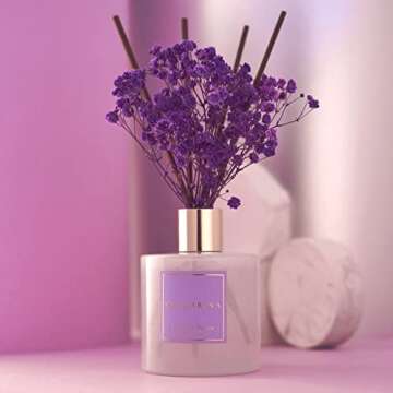 Cocorrína Premium Reed Diffuser Set with Preserved Baby's Breath & Cotton Stick Lavender Thyme | 6.7oz Scent Fragrance Lavender Oil Diffuser for Bedroom Bathroom Home Décor