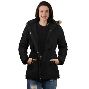4HOW Women's Plush Hooded Winter Coat for Comfort